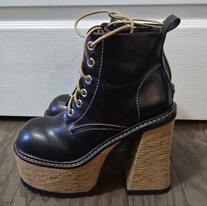 Dolls Kill Black and Tan Lace Up Boots